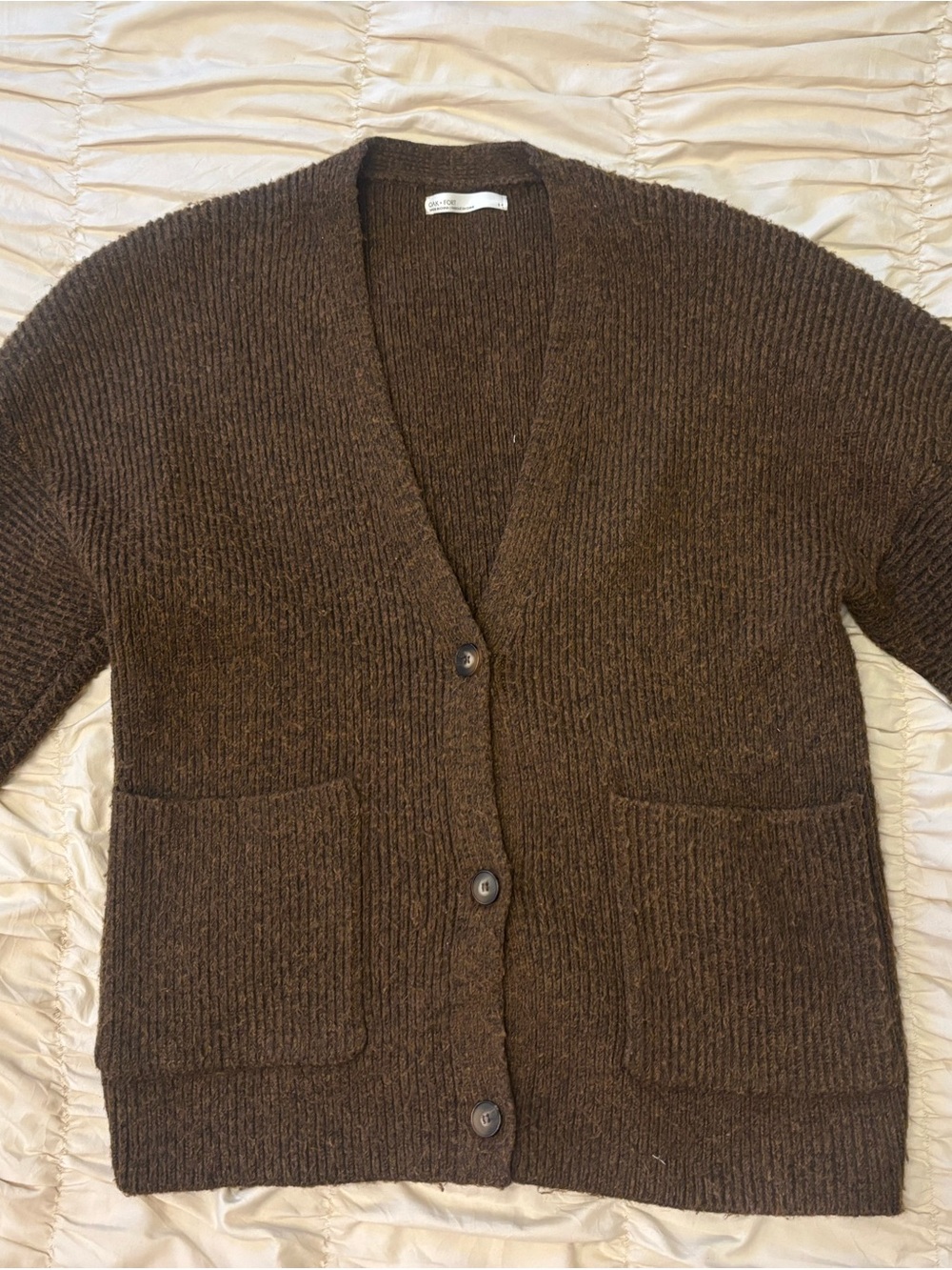Women's Brown Button-Front Ribbed Cardigan Sweater